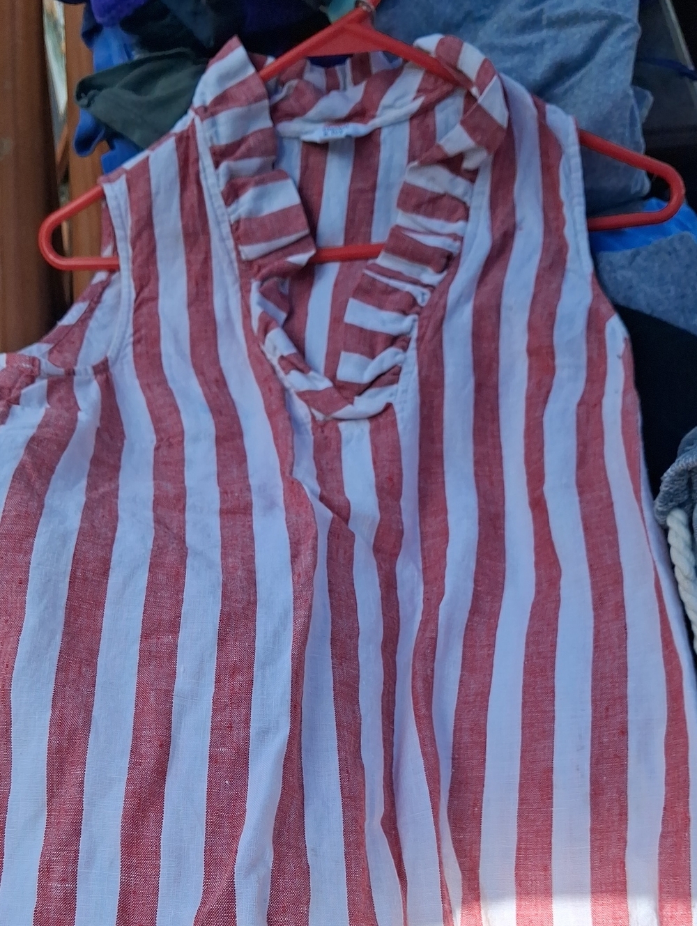crown & ivy Red and White Striped Ruffle V-Neck Tank